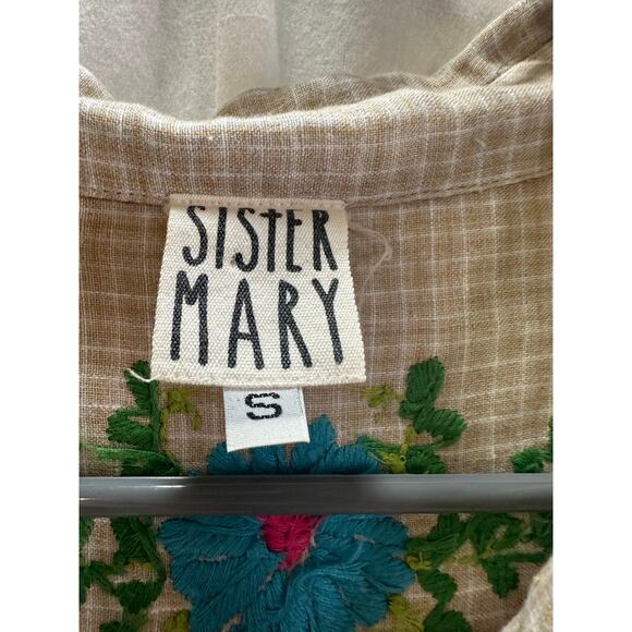 Sister Mary Embroidered Linen Shirt Dress Women’s Small - Picture 6 of 7